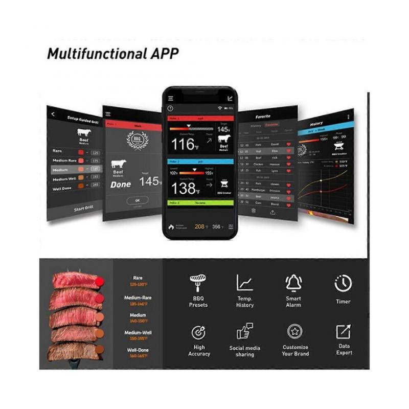Food Cooking Bluetooth Wireless BBQ Remote Thermometer Probes Smart Digital Bluetooth Barbecue Therm