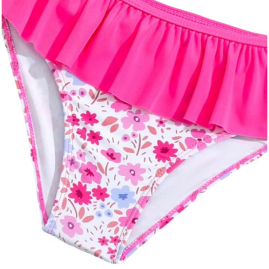 Girls Sun Protection Swimsuit Set Two Piece Rash Guard Long Sleeve Bathing Suit Tankini with Bikini Bottoms Floral Print Kids Beachwear