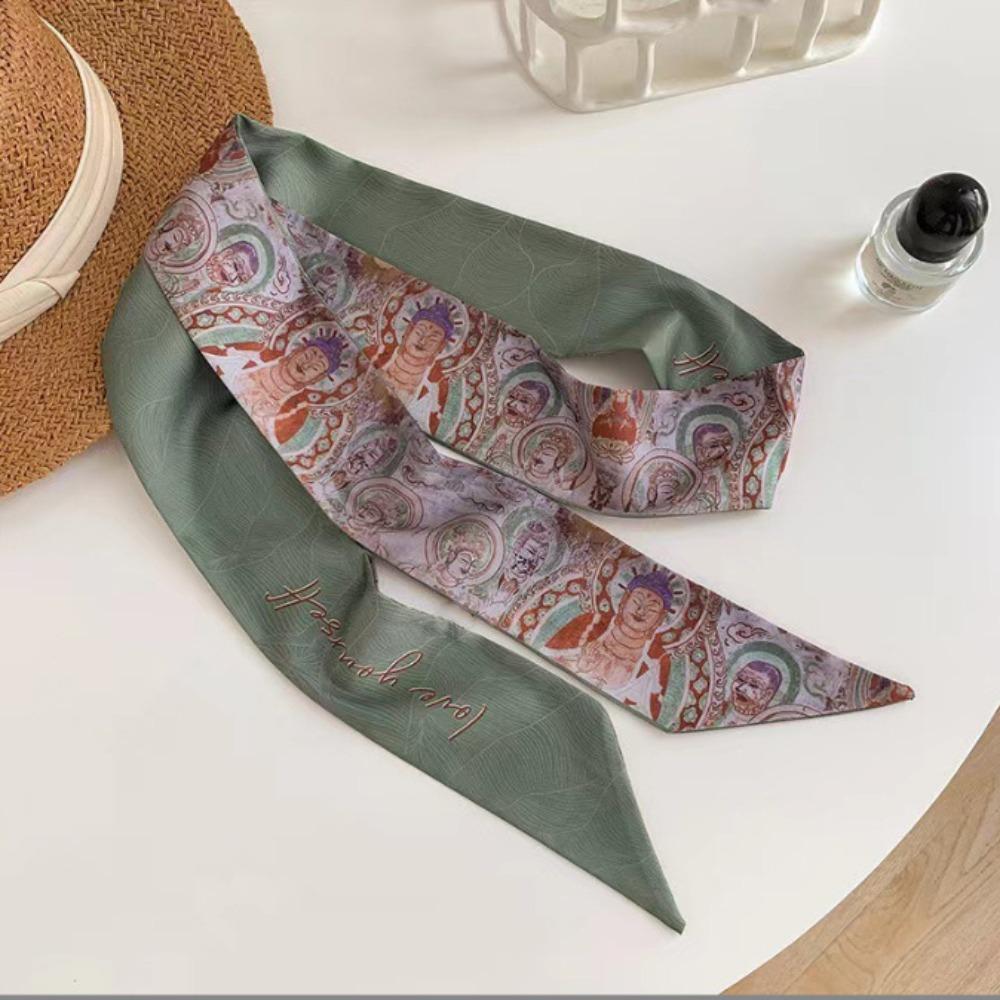 Oil Painting Headscarves Ribbon Floral Scarf Retro Hair Ribbon Scarf