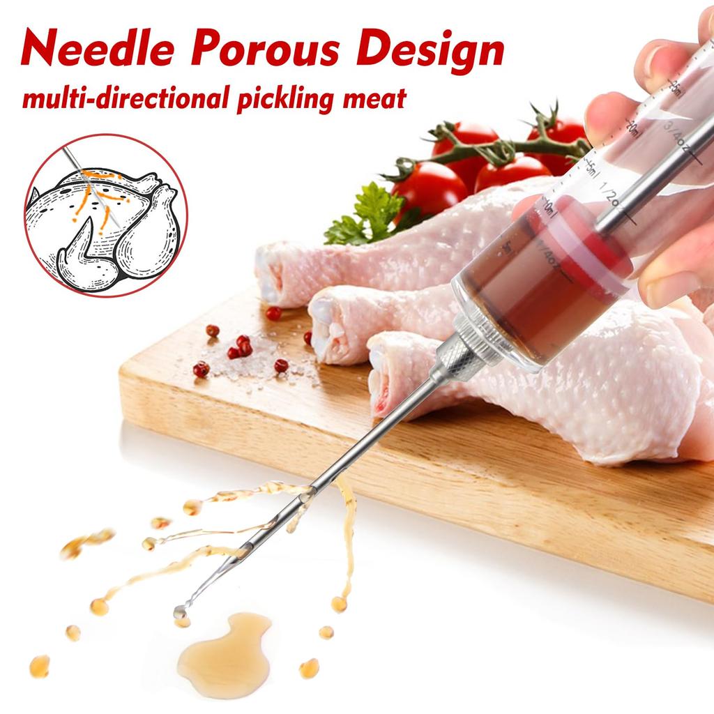 Meat Injector Syringe With Marinade Injector Needles for BBQ Grill Turkey Injector Kit Marinade Flavor Injector Home Outdoor