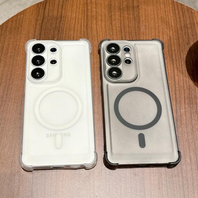 Полупрозрачный магнитный силиконовый чехол для Samsung Galaxy S26 S25 S24 S23 S22 Ultra Plus Защита стеклянной линзы Мягкий чехол с воздушной подушкой из ТПУ