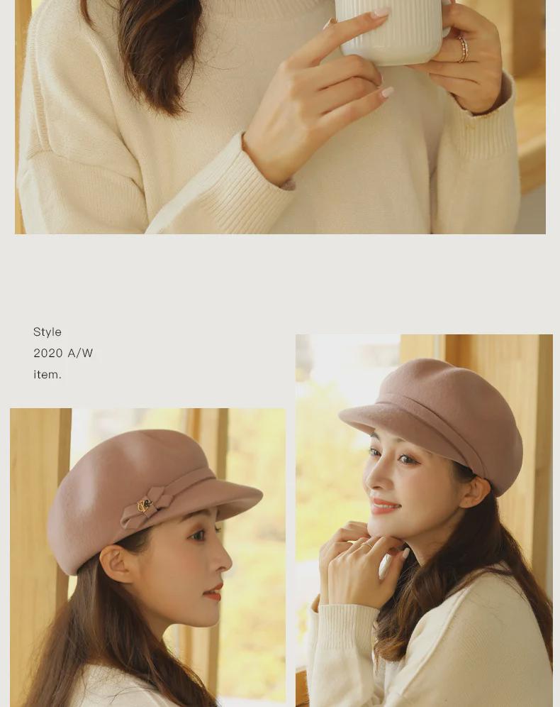 Женский берет в корейском стиле: Шляпа художника из шерстяного фетра на осень/зиму — повседневный газетчик и восьмиугольный дизайн в британском стиле