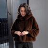 Womens Winter Soft Faux Mink Fur Hooded Knit Sweater Loose Fit Solid Color Casual Daily Wear