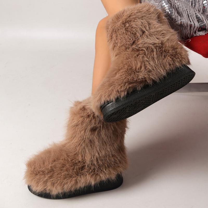 Модные зимние женские пушистые искусственные плюшевые теплые роскошные туфли женские меховые сапоги модная зимняя обувь