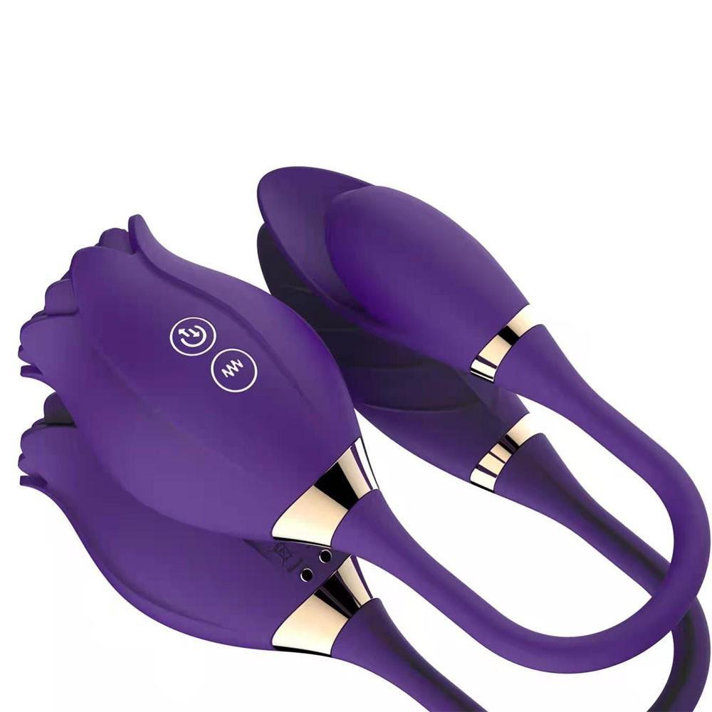 Rose Flower Dual-Head Vibrating Egg & Telescopic Massager