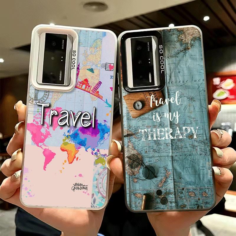 Travel Map Artistic Pattern Shockproof Phone Case for Xiaomi Poco X7 X6 X5 X3 Pro F7 Ultra M8 Redmi 15C 15 14C 13C 12C 10C 13 12