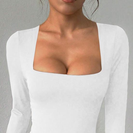 Женское боди с квадратным вырезом, с длинным рукавом, осенняя базовая футболка, топы, сексуальное облегающее боди, топ