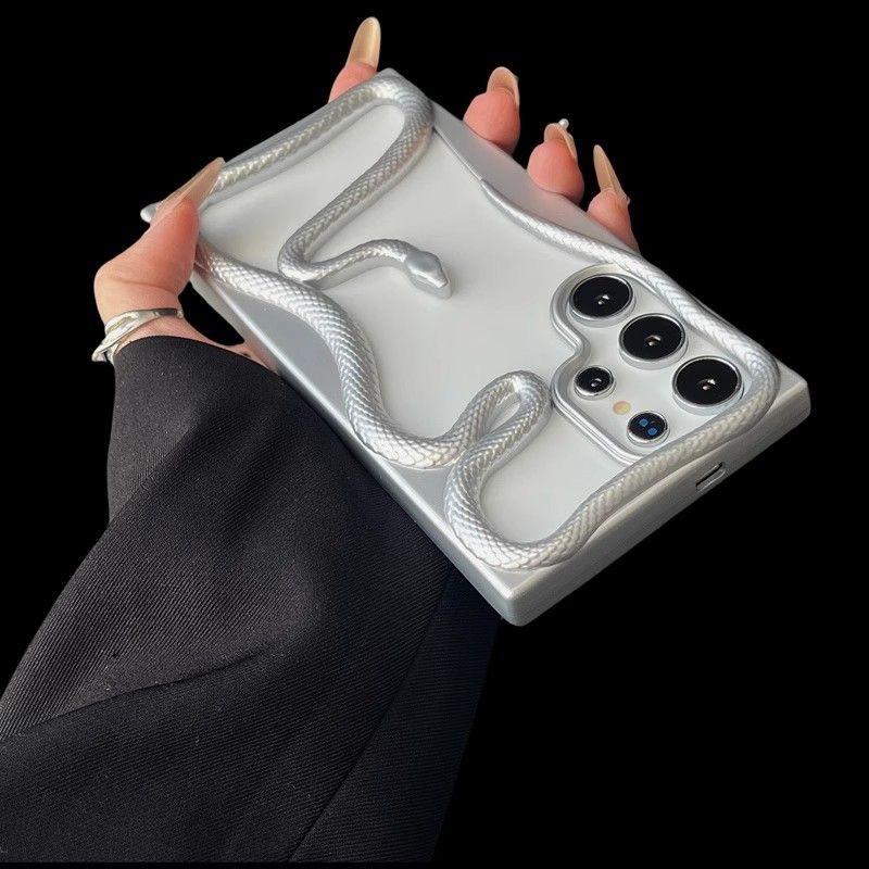 3D Змеиное покрытие Мягкий силиконовый чехол для телефона для Samsung S25 Ultra и других - Ударопрочный, Полый дизайн в нескольких цветах