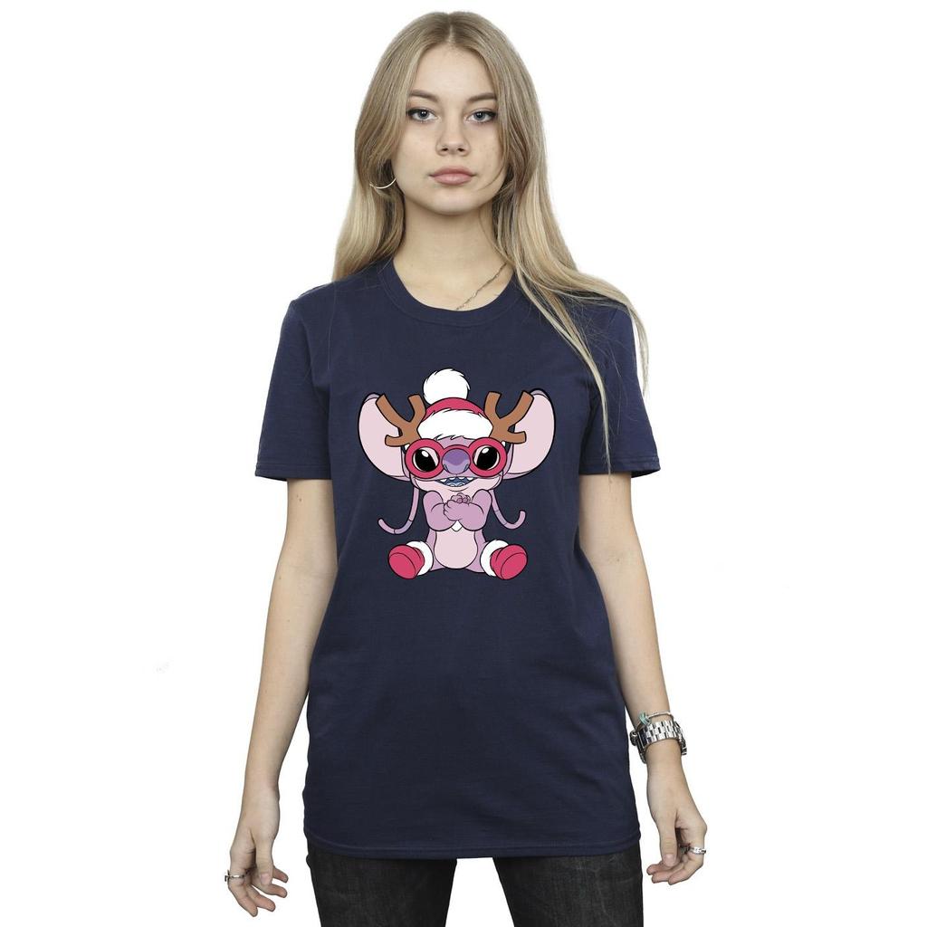 Disney Womens/Ladies Lilo & Stitch Angel Reindeer Cotton Boyfriend T-Shirt
