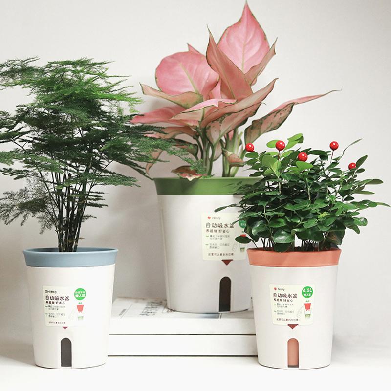Двухслойный самополивающийся гидропонный цветочный горшок Пластиковый ленивый автоматический водопоглощающий горшок для растений Горшечные кашпо Офис Дом