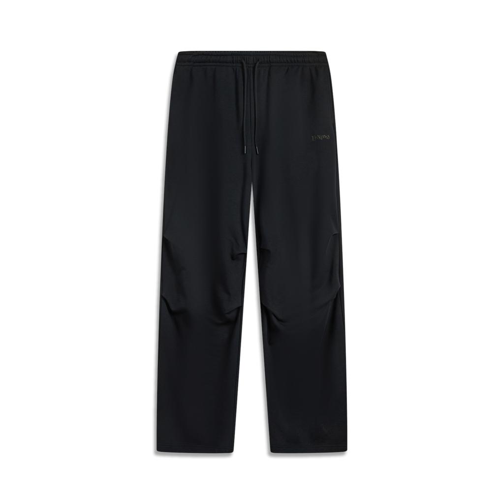 Li-Ning Simple Mid-Waist Solid Color Straight Leg Drawstring Knit Sports Pants Women Bottoms Black AKLV270-4