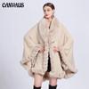 Elegant V Lapel Faux Rex Rabbit Fur Coat Cape Winter Women Big Long Shawl Full Trim Fur Knit Cloak Overcoat Large Size Parka