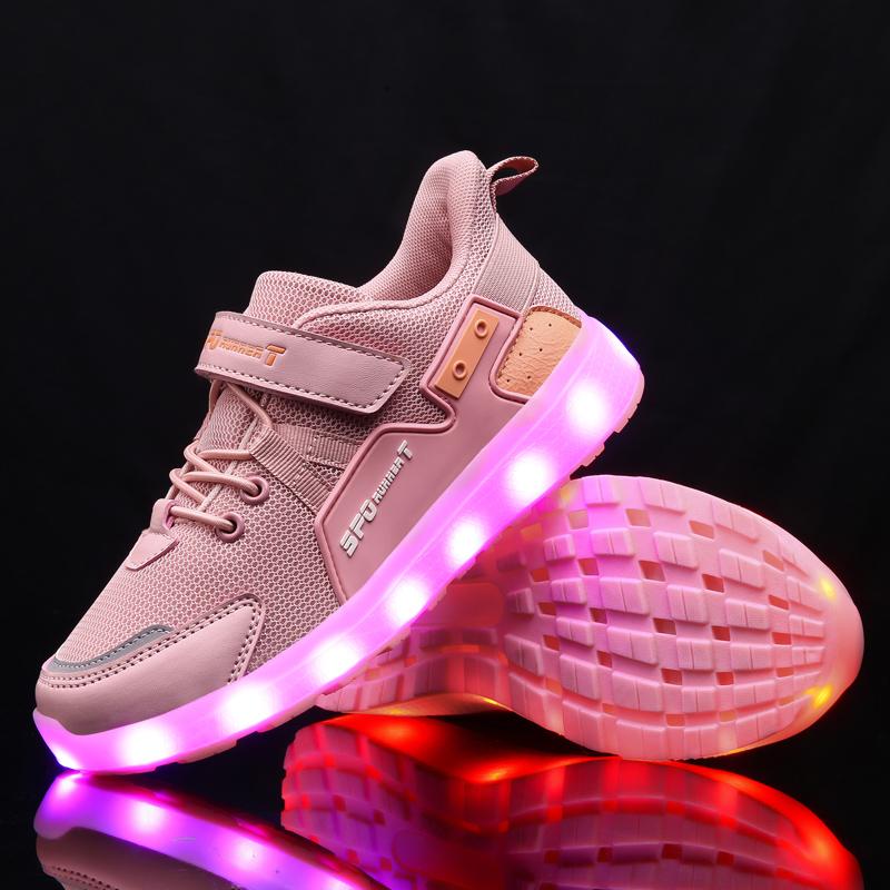 Children Luminous Sneakers Charging Switch LED Bling Bling Kids Glowing Sneakers Girls Laughing Shoes