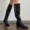 Fashion Winter Vintage Women Knee High Boot Concise Slip On Thick Heel Shoes Square Toe Knight Long Booties 2025 New