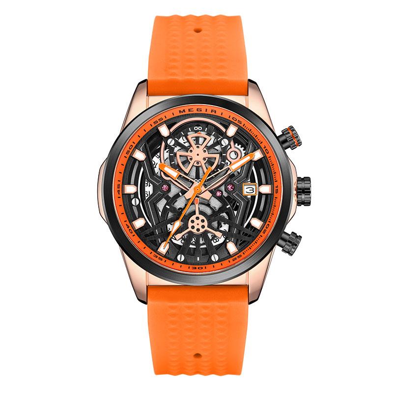 MEGIR 2235 Men Fashionable Waterproof Quartz Chronograph Sports Silicone Strap Luminous Hands Automatic Date Watches for Man