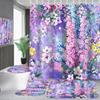 Фиолетовая цветочная шторка для душа из 4 частей Милый красочный цветочный набор для ванной комнаты со шторкой для душа и ковриками, Красивый фанковый акварельный кло