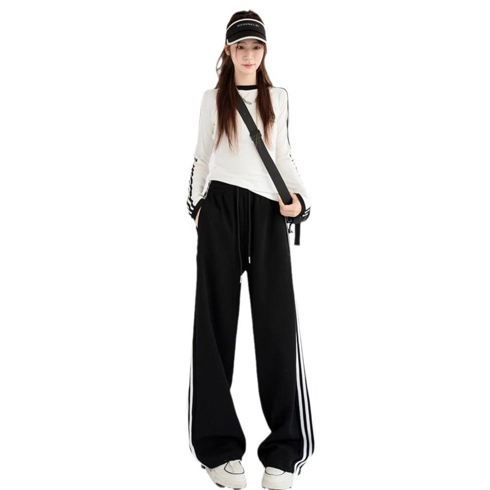 2024 Женские осенние свободные спортивные штаны прямого кроя с модной боковой полосой