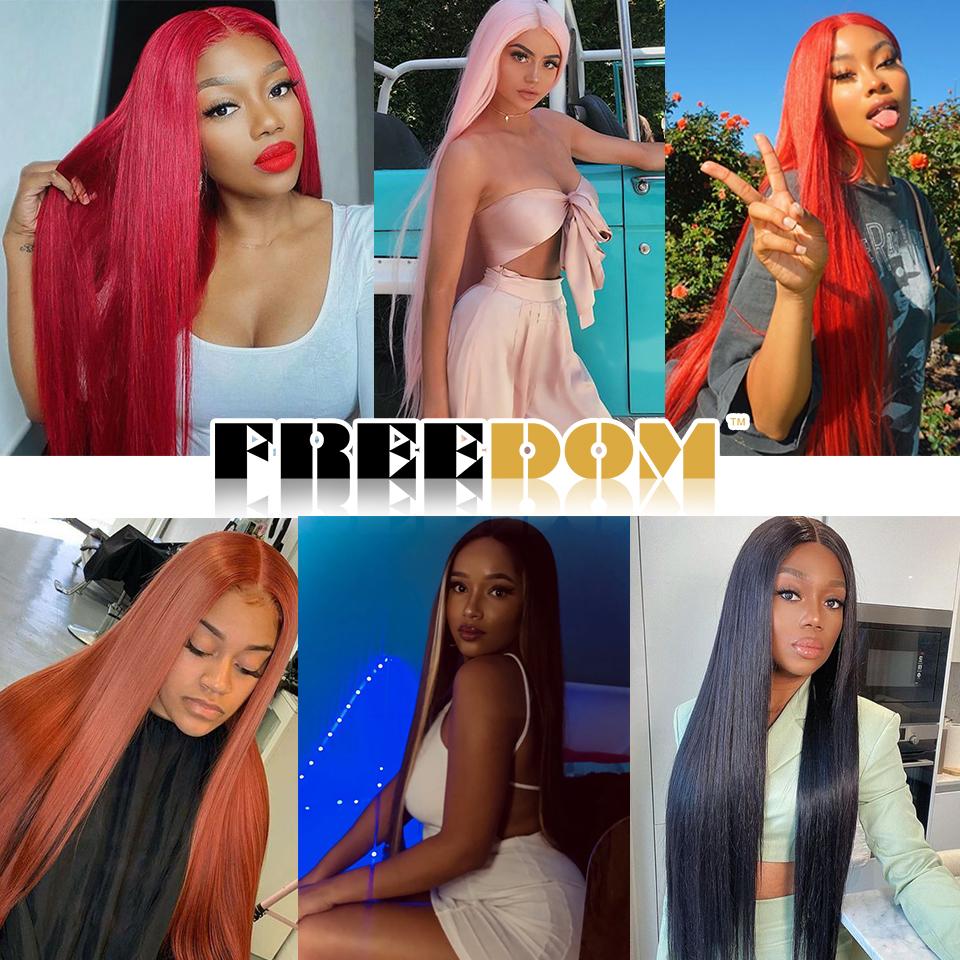 FREEDOM Synthetic Lace Frontal Wig For Women 38 Inch Long Straight Ombre Brown Red Ginger Hightlight Lace Front Wigs Cosplay Wig