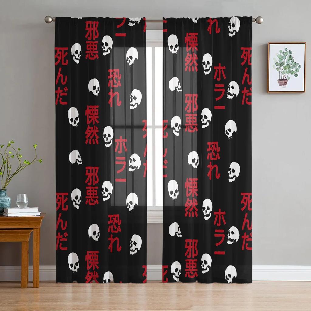 Terror Skull Sheer Curtains Living Room Window Tulle Curtains For Bedroom Kitchen Home Decoration Voile Drapes