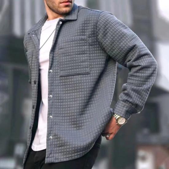 Мужская куртка с лацканами, длинным рукавом, накладным карманом, куртка, пальто с накладным карманом, однотонное вафельное однобортное пальто