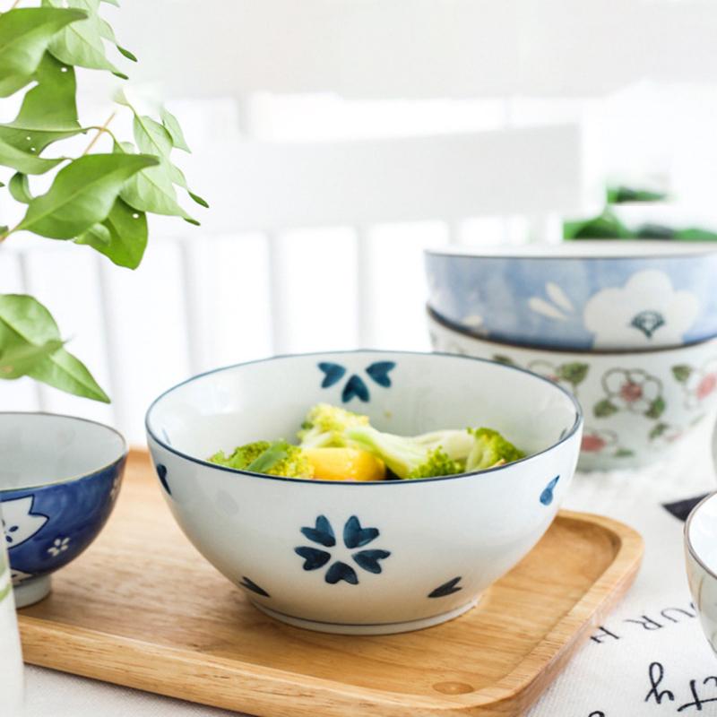 6,5-дюймовая фарфоровая миска для лапши, керамическая миска для супа и риса с цветочным узором, безопасная для микроволновой печи, 800 мл