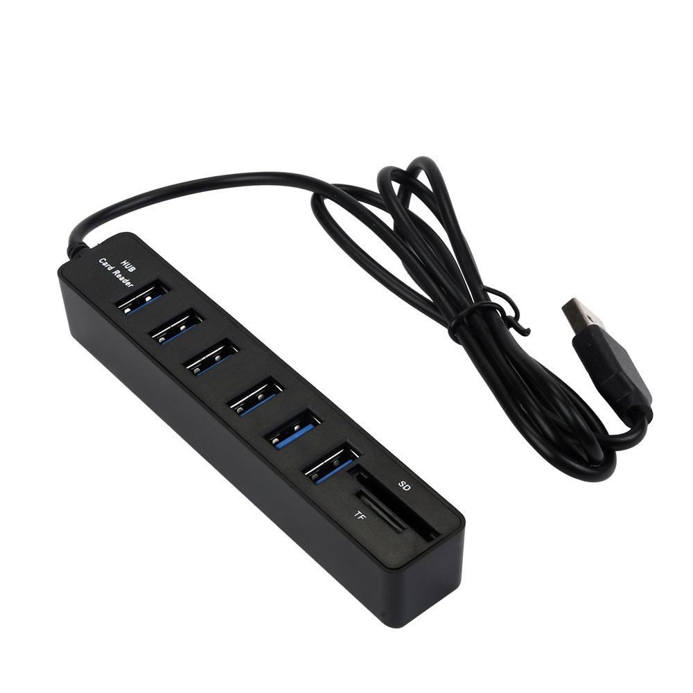 USB-концентратор, 6-портовый адаптер-расширитель, USB-разветвитель 2.0, хаб-концентратор, устройство чтения карт для ПК