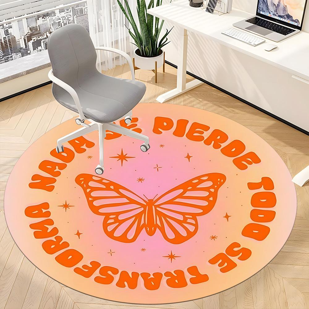 1pc Butterfly Transformation Office Round Area Rug,  Mat Suitable For Office, Under Office Chairs Bedroom Living Room Home Decor, Room Deco