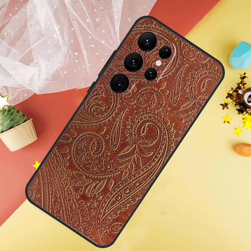 Коричневый Western чехол ручной работы с тиснением для Samsung Galaxy S25 Ultra S23 S21 S20 S22 S24 FE S9 S10 Plus Защитная крышка Coque