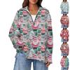 Women's Casual Half Zipper Lapel Christmas Print Pullover Top Side Slit Fashion Clothing