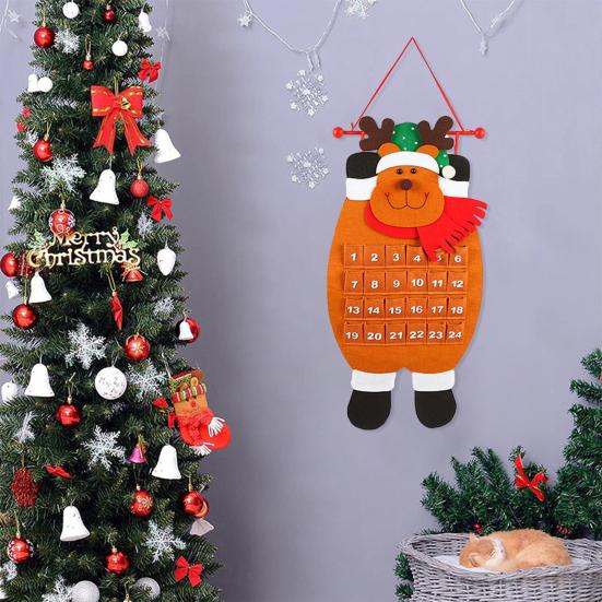 Рождественский Адвент-календарь с изображением оленей, Санты, снеговика, подвесной фетровый календарь обратного отсчета с 24 карманами для украшения стены, двери