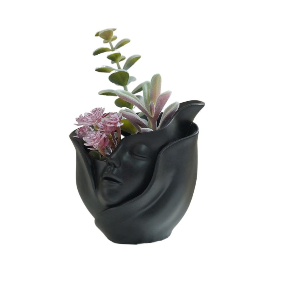 Resin Human Face Vase Aesthetic Hydroponic Flower Holder Character Plant Pot Home