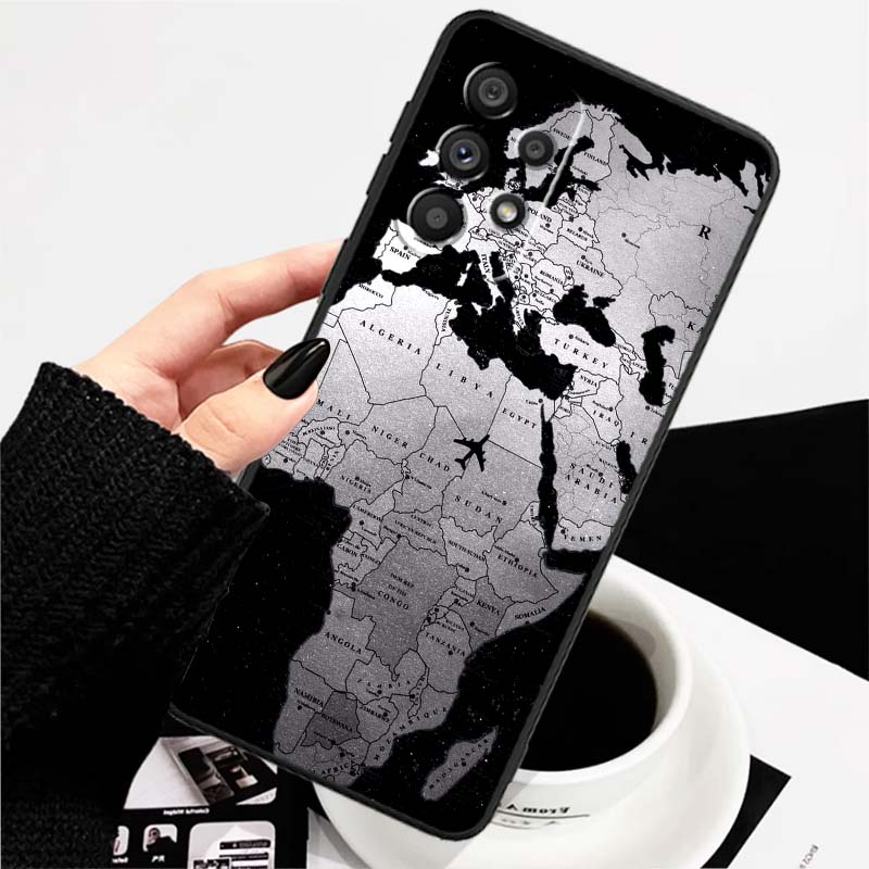 Модный узор с самолетами Для Samsung A73 A72 A71 A55 A54 A53 A52 A51 A13 A22 A16 A15 A12 A14 A26 A07 5G Черный чехол для телефона