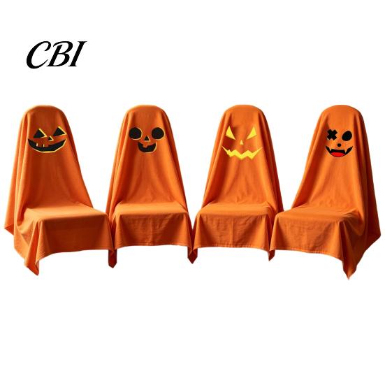Double Sided Printed Chair Covers 1/4Pcs Halloween Ghost Covers, Spooky Face Dining Slipcover, White Kitchen Party Supplies Decorative Seat