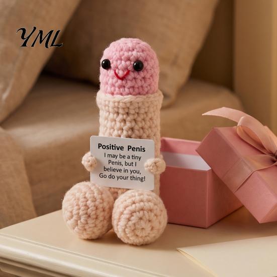 Unique Crochet Figurine Handmade Ornament, Funny Positive Desk Buddy, Cute Novelty Decoration Figurine, Emotional Support Keepsake Gift for