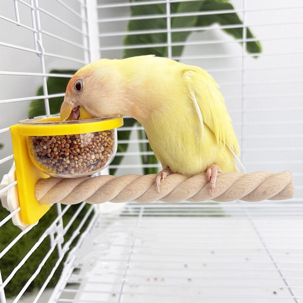 Wear-resistant Bird Cage Feeder Paw Grinding Parrot Wood Perch Bird Feeding Cup  Pet Bird Supplies