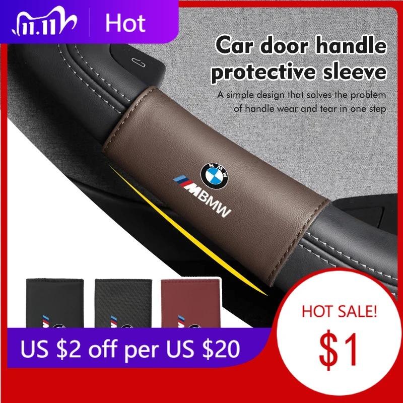LRIMO1 2025 Hot Car Door Inner Handle Protective Leather Anti-Wear Sleeve Decor For BMW E46 E90 E60 F10 E39 F30 E36 E87 E90 E30 E53 F31