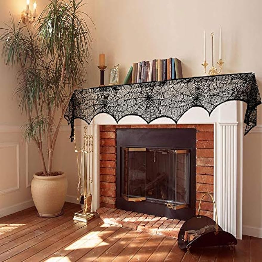 Хэллоуин Паутина Камин Скатерть Черное Кружево Паутина Мантия Настольный Бегун Для Хэллоуина Домашние Праздничные Атрибуты