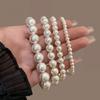 Молочно-белый круглый прочный браслет из жемчуга на эластичной веревке для женщин, многослойный простой браслет, изысканные нишевые украшения