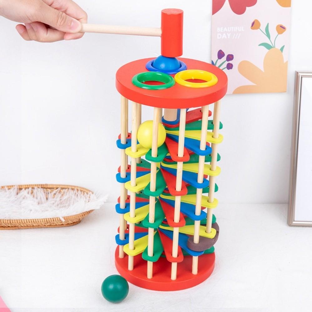Colorful Knock Ball Toy Wooden Preschool Learning Toy Interactive Wooden Ladder Toy Gift