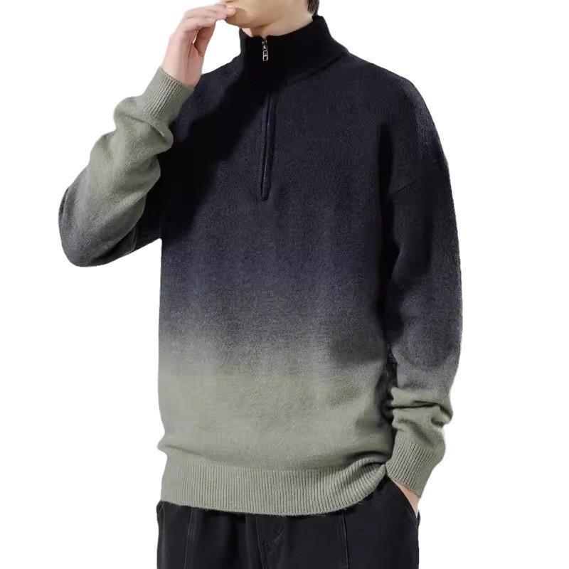 Мужской толстый вязаный свитер с градиентом, на молнии, со стойкой