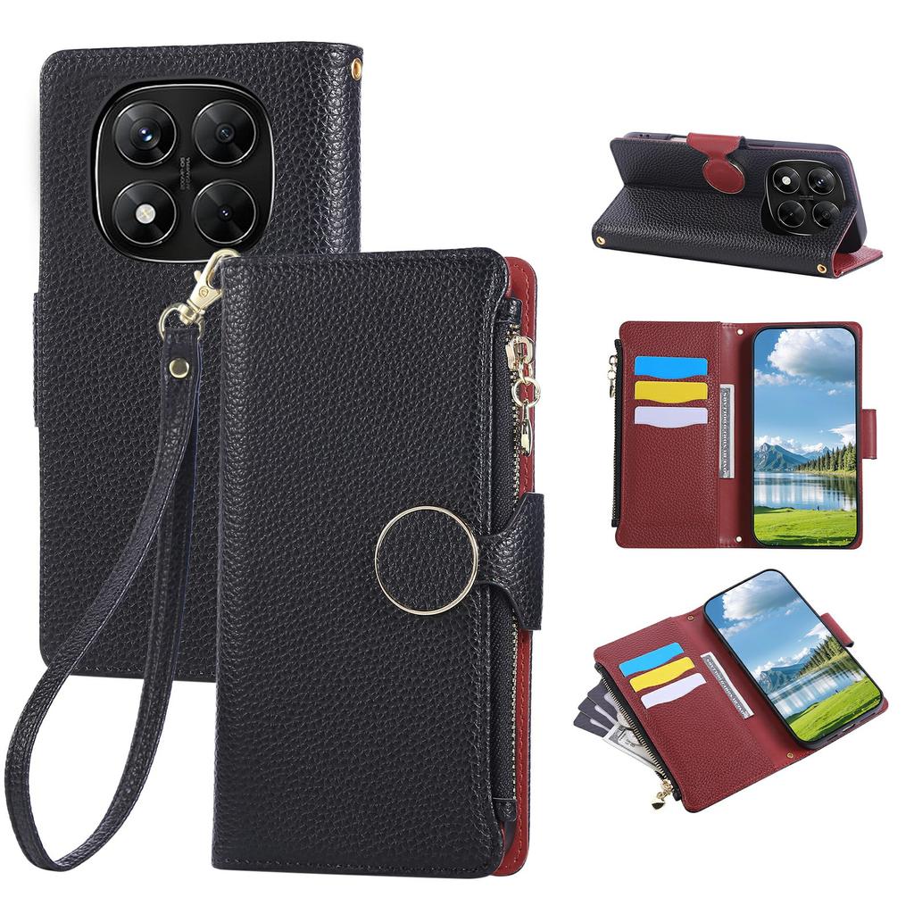For Xiaomi Redmi Note 14 Pro 4G Case Zipper Wallet Leather Phone Cover with Wrist Strap