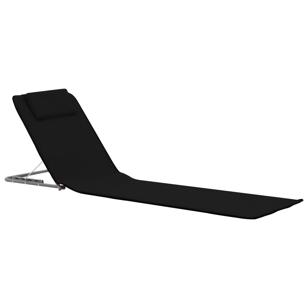 Folding Beach Mat Set 2 pcs Steel and Fabric Black