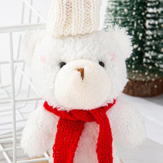 Плюшевый медведь Рождественское украшение Маленький мягкий медведь в вязаной шапке и шарфе Милые животные Настольное украшение для рождественских сувениров