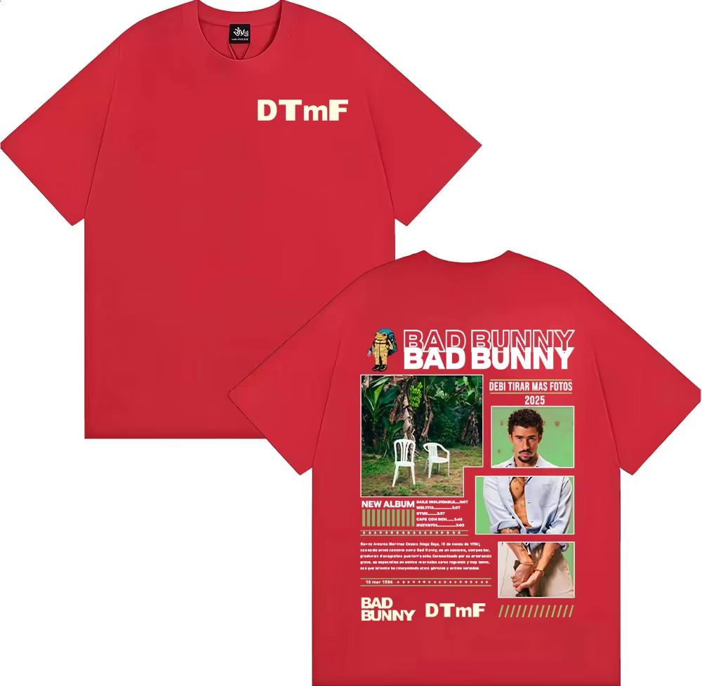Rapper Bad Bunny Album Cover Graphic T Shirt Debi Tirar Mas Fotos DTMF Tshirts Men Women High Quality Casual 100 Cotton Tshirt