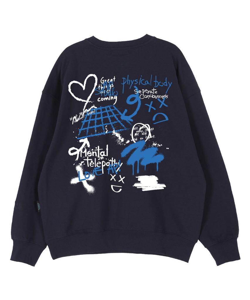 ASTRAL PROJECTION Graffiti Oversized Drop Shoulder Sweatshirt_Navy