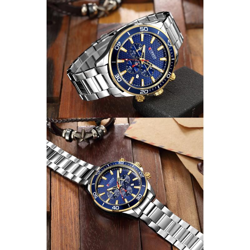 CURREN New Top Men's Watch Steel Band Casual Watch Small Dial Quartz Calendar Six Hand Watch