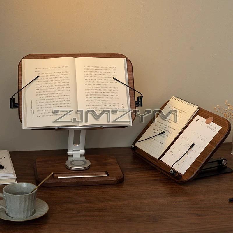 Reading Rack 360° Rotating Lifting Wooden Aluminum Alloy Reading Bookshelf Notebook Stand Adjustable Drawing Pad Holder