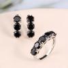 925 Sterling Silver Classic Design Natural Black Spinel Ring Earrings Jewelry Set Women Daily Wear Fine Gifts