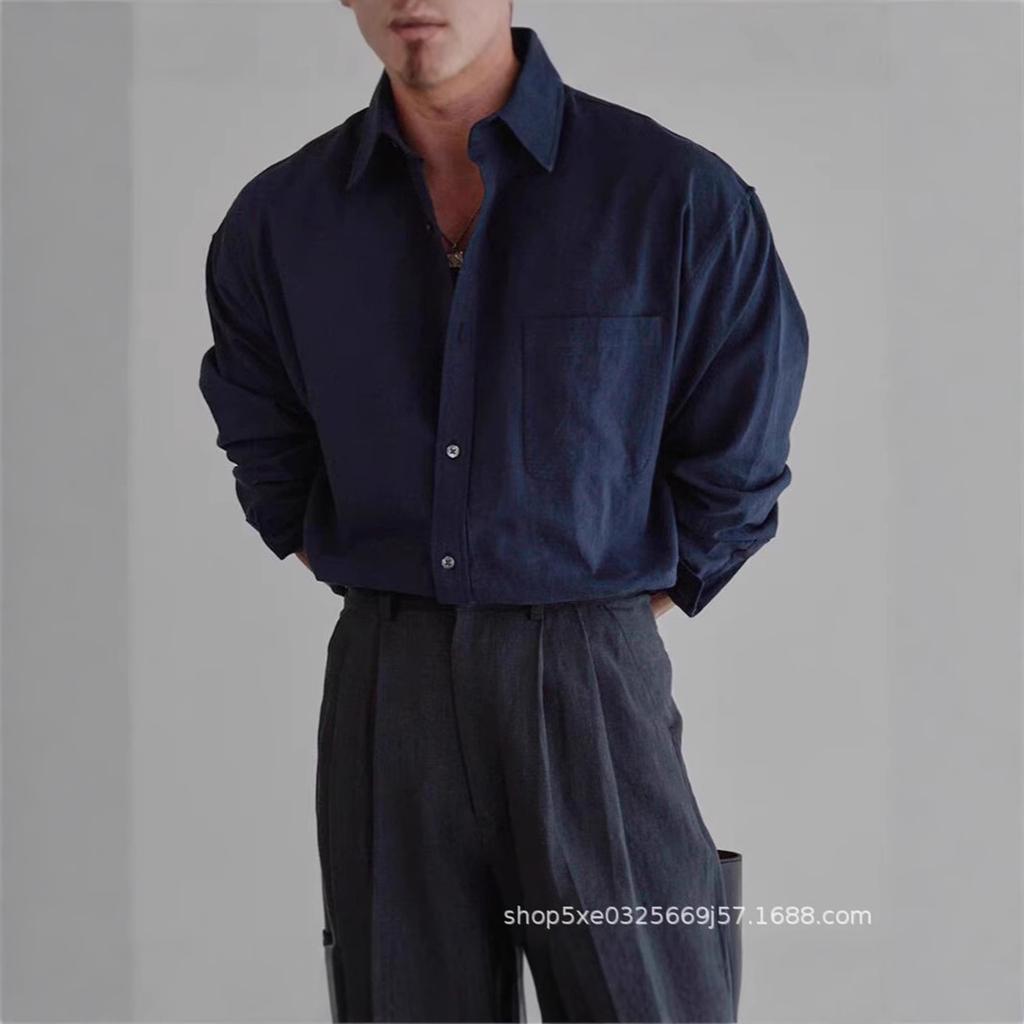 Мужская белая хлопково-льняная рубашка европейского стиля для защиты от солнца - Дышащая, свободного кроя, с длинными рукавами и карманом