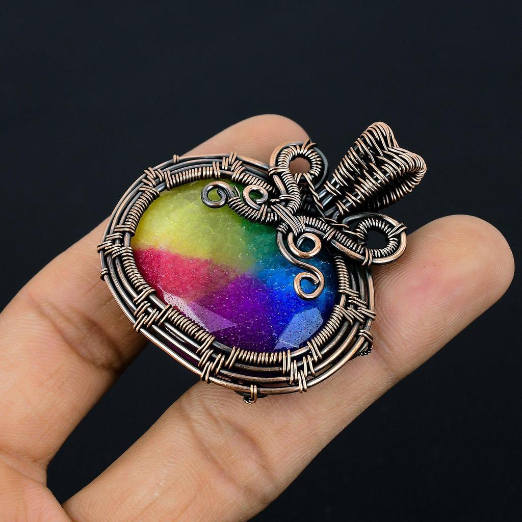 Rainbow Solar Quartz 999 Copper Wire Wrapped Pendant, Handmade Gemstone Pendant Jewelry, Gifts For Wife Brand New Pendant
